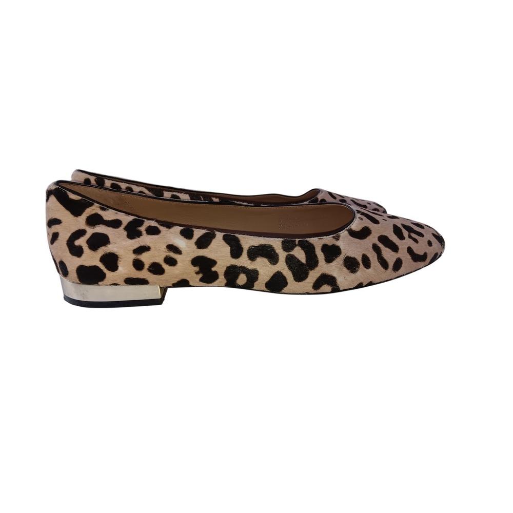 Linea Paolo Womens 10M Leopard Print Calf Hair Square Toe Flats Silver Accent